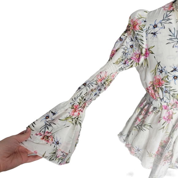 Intermix Rochelle Floral Bell Sleeve Tie Front Top - Picture 6 of 9